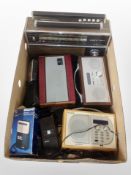 A box of several radios, Roberts, Pure,