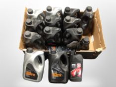 A box of several bottles of multi grade mineral oil for diesel engines,