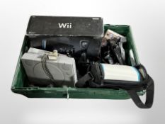 A box of Playstation 1 console, Nintendo Wii,