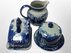 An Ironstone blue and white cheese dish and cover,