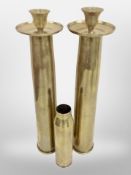 A pair of trench art candlesticks, height 35 cm,