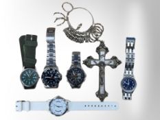 Five wrist watches by Garmin, Sekonda, etc,