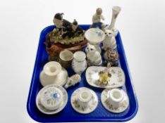 A group of ceramics, pair of Wedgwood Mirabelle dwarf candlesticks, Royal Albert vase,