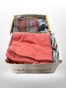 Two boxes of assorted woolen blankets