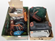 Two boxes of Black and Decker Hammer drill, Bosch drill,