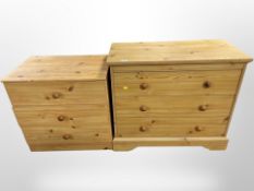 Two contemporary pine three drawer chests,