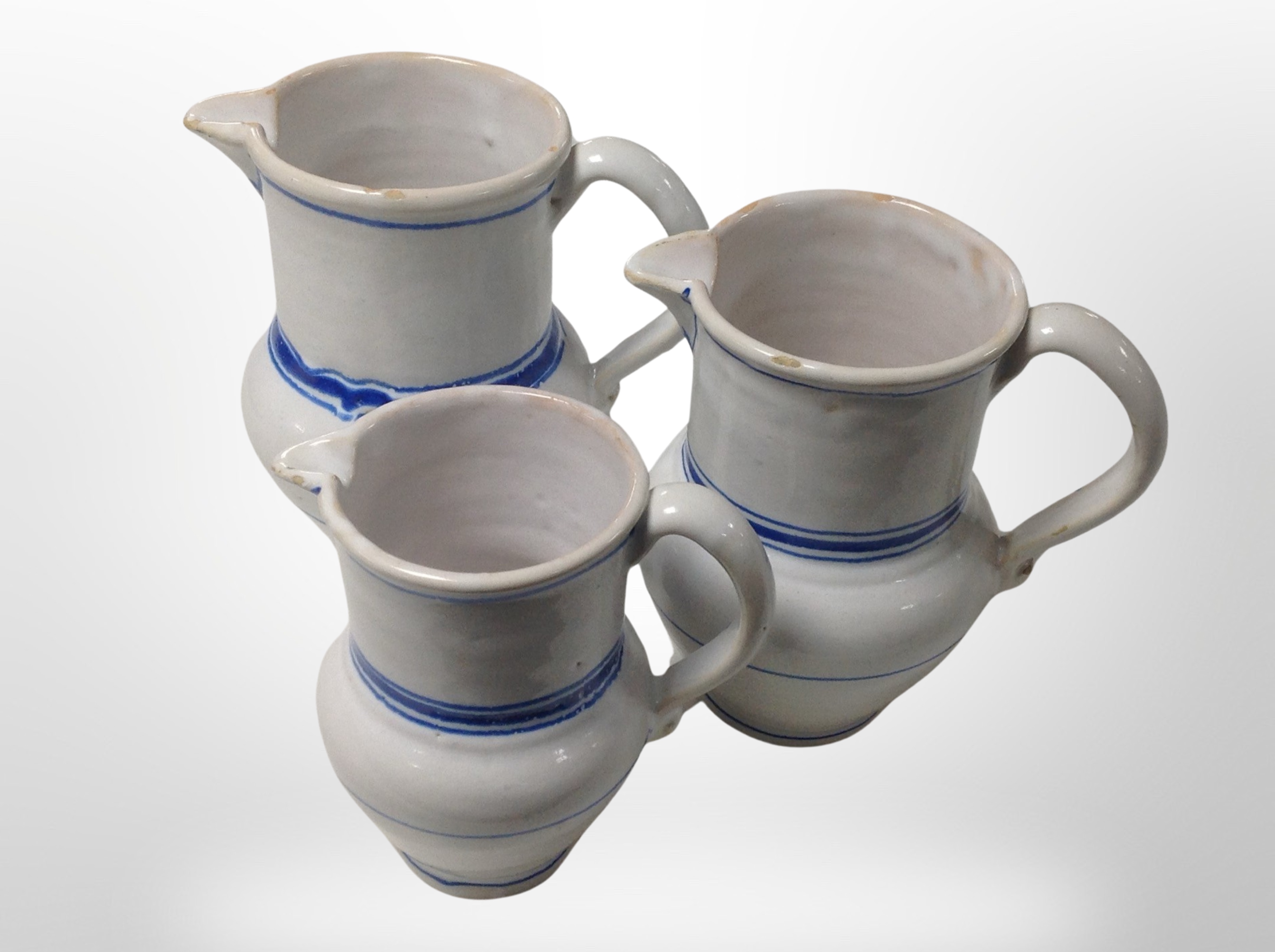 A Royal Doulton triple-handled earthenware jug with silver rim together with three Victorian blue - Image 2 of 2