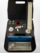 A Lucas Pressure gauge in box together with a Thornton tool and Tesa precision gauge