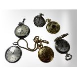 A chrome plated Army Services pocket watch together with five other pocket watches