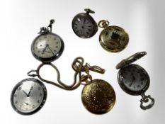 A chrome plated Army Services pocket watch together with five other pocket watches