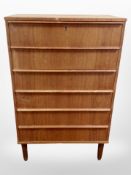 A 1970's Danish teak six drawer chest,