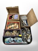 Several jewellery boxes of assorted costume jewellery, faux pearls,