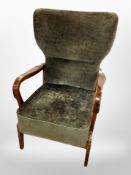 An early 20th century beech framed armchair
