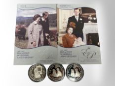 Two East Caribbean States silver proof $10 coins, Elizabeth and Philip Diamond Wedding Anniversary,