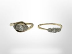 Two yellow gold diamond set rings. CONDITION REPORT: 4.1g gross. Marks all rubbed.