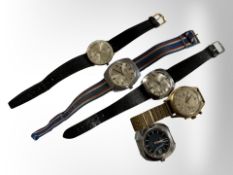 Five vintage watches by Pallas, Avia,