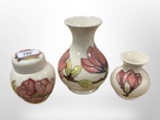 Three pieces of Moocroft pottery,
