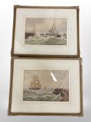 Thomas Bush Hardy (1842-1897) : Shipping in Stormy Waters off a Crowded Pier, watercolour, signed,