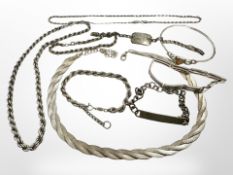 A group of silver and continental white metal jewellery, chains, necklaces etc.