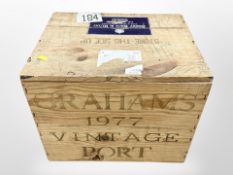Twelve bottles of 1977 Graham's Vintage port, sealed in crate.