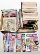 A box of comics including 2000AD Judge Dredd, Marvel,