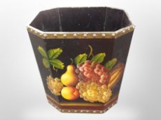 An early 20th century painted wooden waste bin