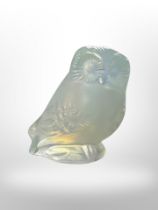 Lalique : A modern opalescent glass paperweight modelled as an owl, signed Lalique France to base,