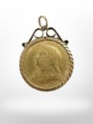A Victorian gold full sovereign 1893 mounted in 9ct gold pendant CONDITION REPORT: 9.
