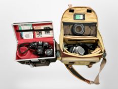 Two camera bags containing : A Richo KR-10 35 mm camera,