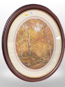 ** Maddra : A Path Through a Wooded Landscape, oil on board, signed, oval in shape, 45 cm x 36 cm,