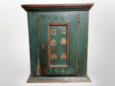 A 19th century Scandinavian painted pine wall cabinet,