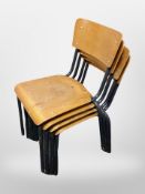 A set of eight metal and laminated beech school chairs