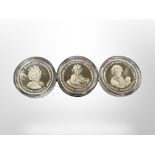 Three Queen Elizabeth II 80 Glorious Years silver proof £5 coins 2006.