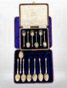 A set of six silver teaspoons together with a part set of seven silver teaspoons, 149g.