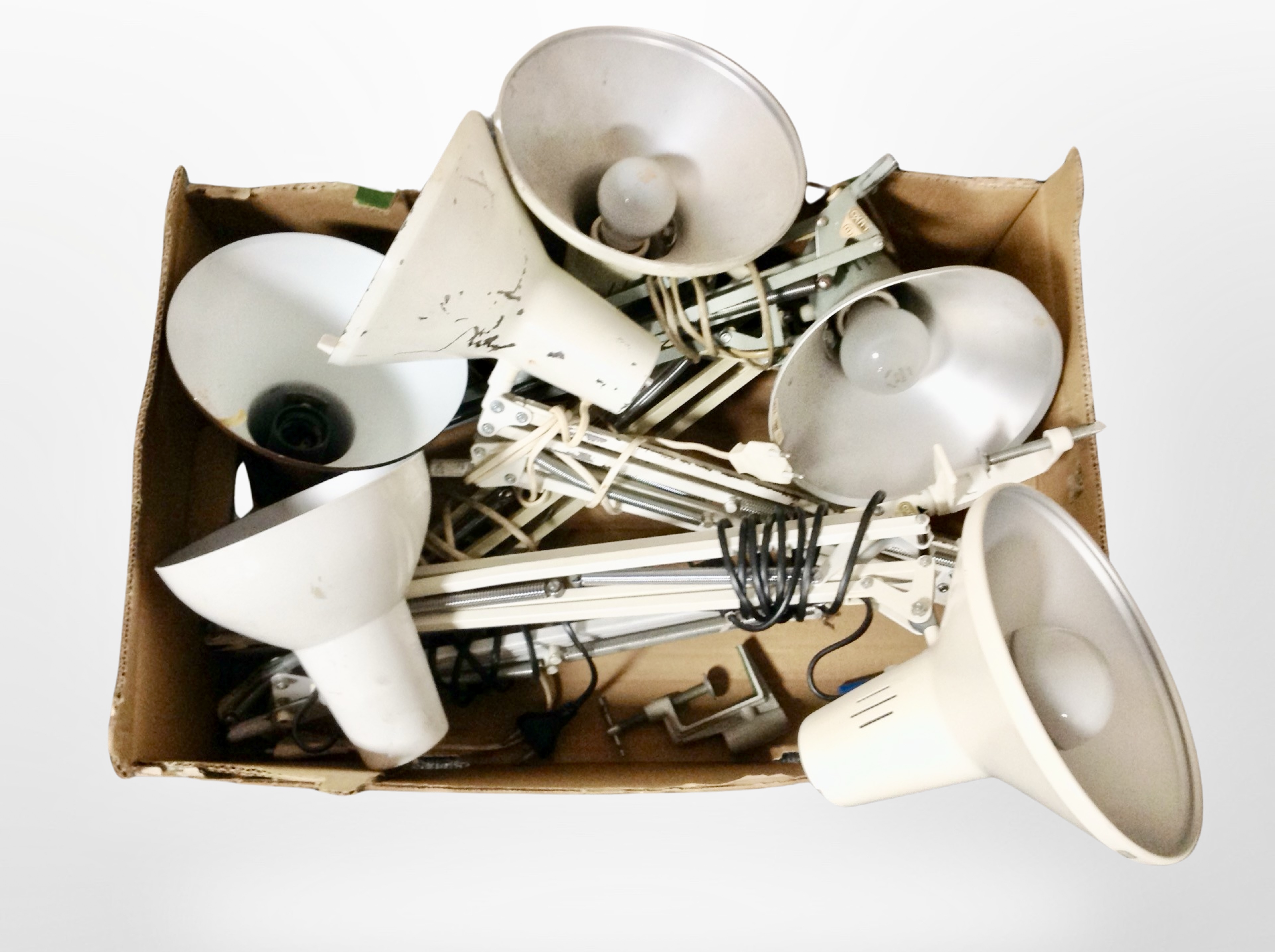 A box of Continental anglepoise lamps