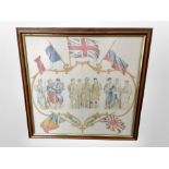 A French souvenir silk handkerchief in frame, 72 cm x 72 cm,