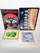 A group of decorative pictures and prints cuphead poster,