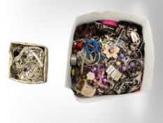 A large box and small box containing various costume jewellery