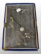 A collection of costume jewellery, silver bracelet, chain with pendant,