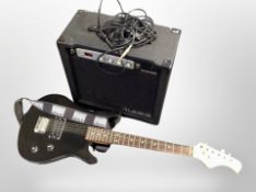 A Burswood electric guitar and an Alesis wild fire 30 amplifier