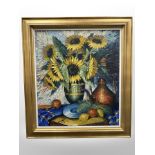 Danish school : oil on canvas, still life sunflowers,