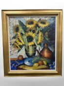 Danish school : oil on canvas, still life sunflowers,