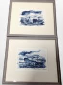Ben Haslam : Shipyards, a pair of watercolours, 21 cm x 15 cm.