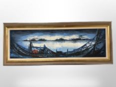 Roald Hansen : Industrial harbour, oil on canvas,