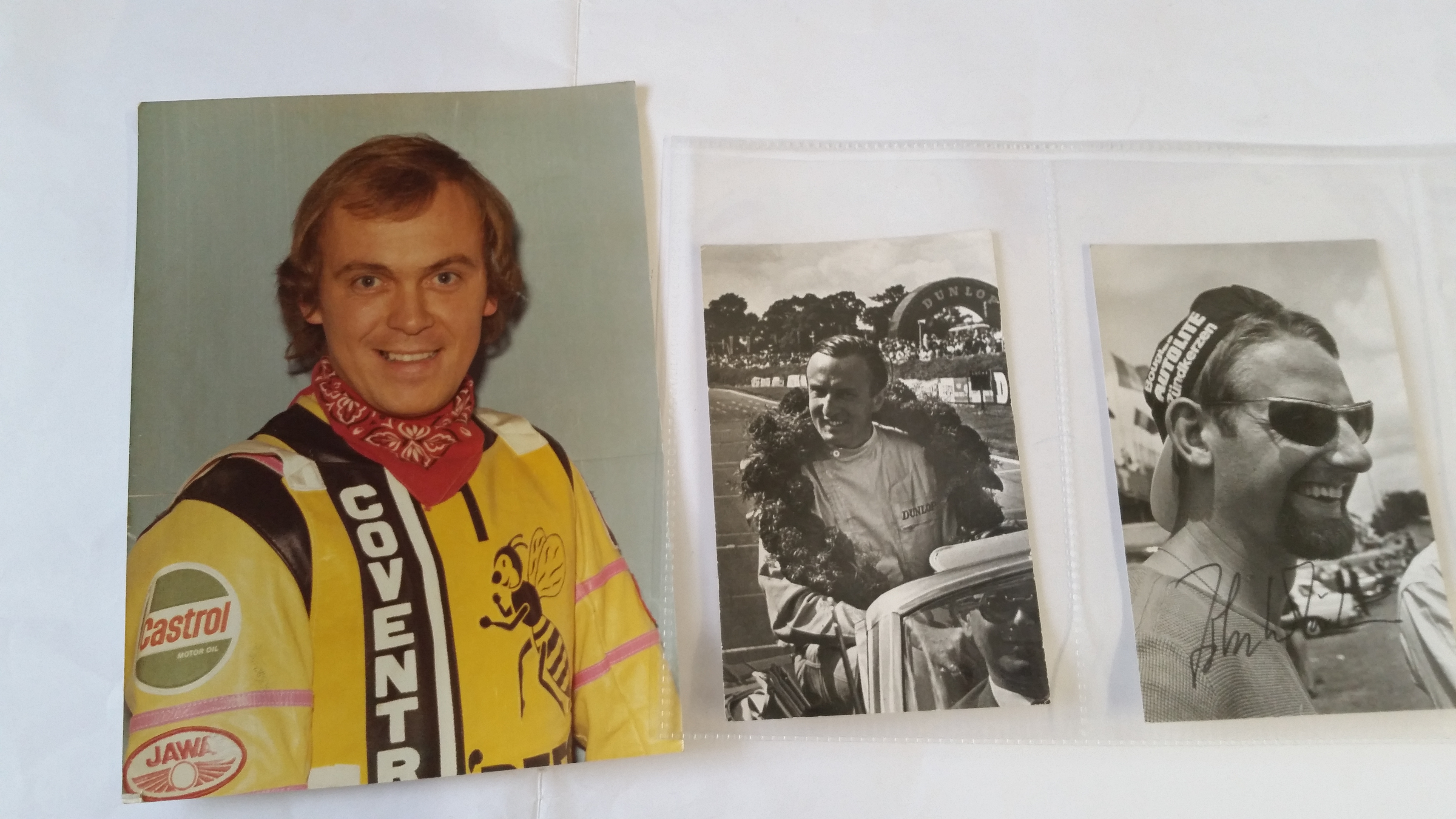 MOTOR RACING, signed photo by Jackie Stewart, John Whitmore & Ole Olson, 5.75 x 8 (1) & smaller, VG,