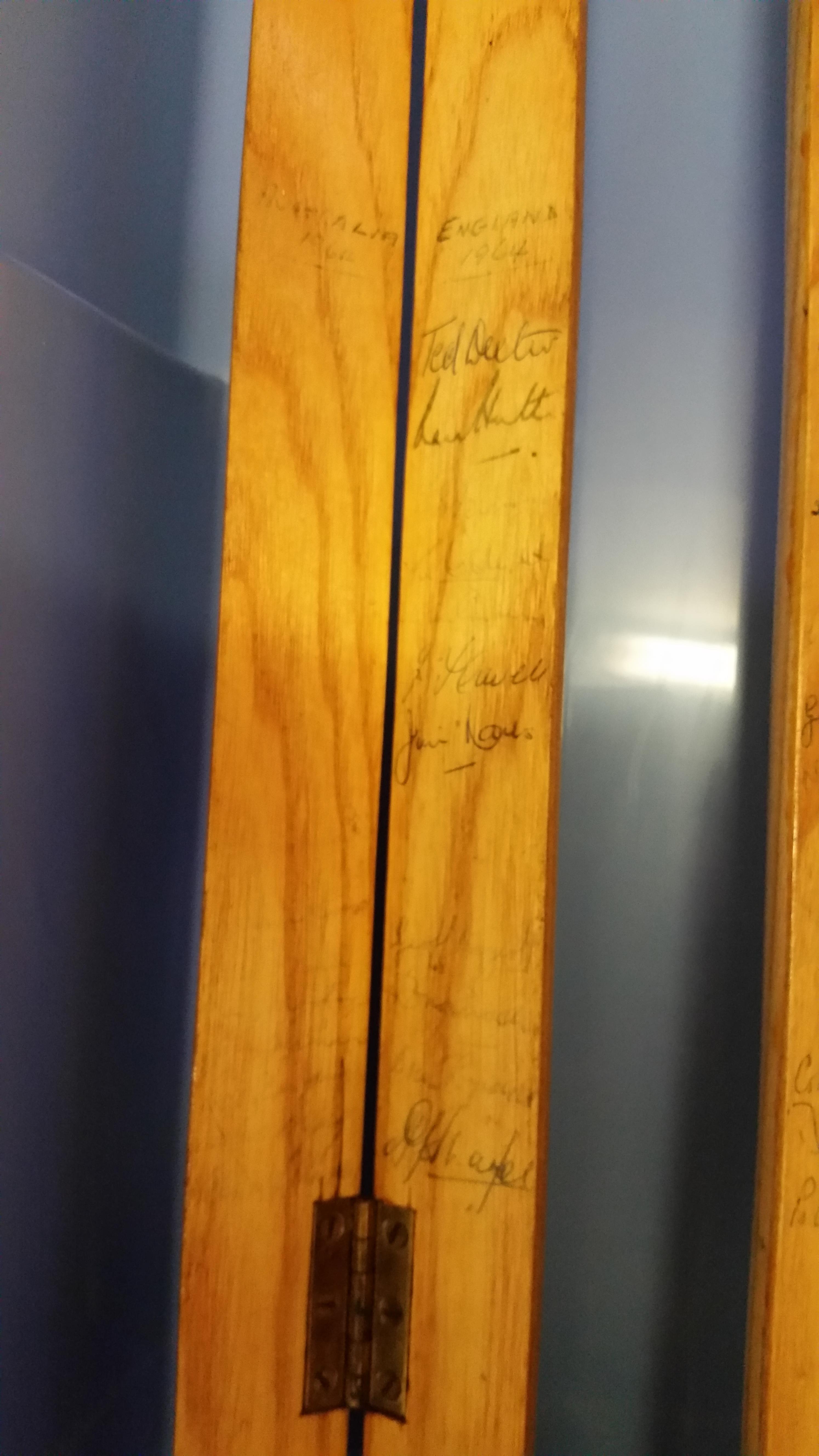 CRICKET, set of three signed split cricket stumps, inc. 1964 England (11 legible signatures) v - Image 2 of 6