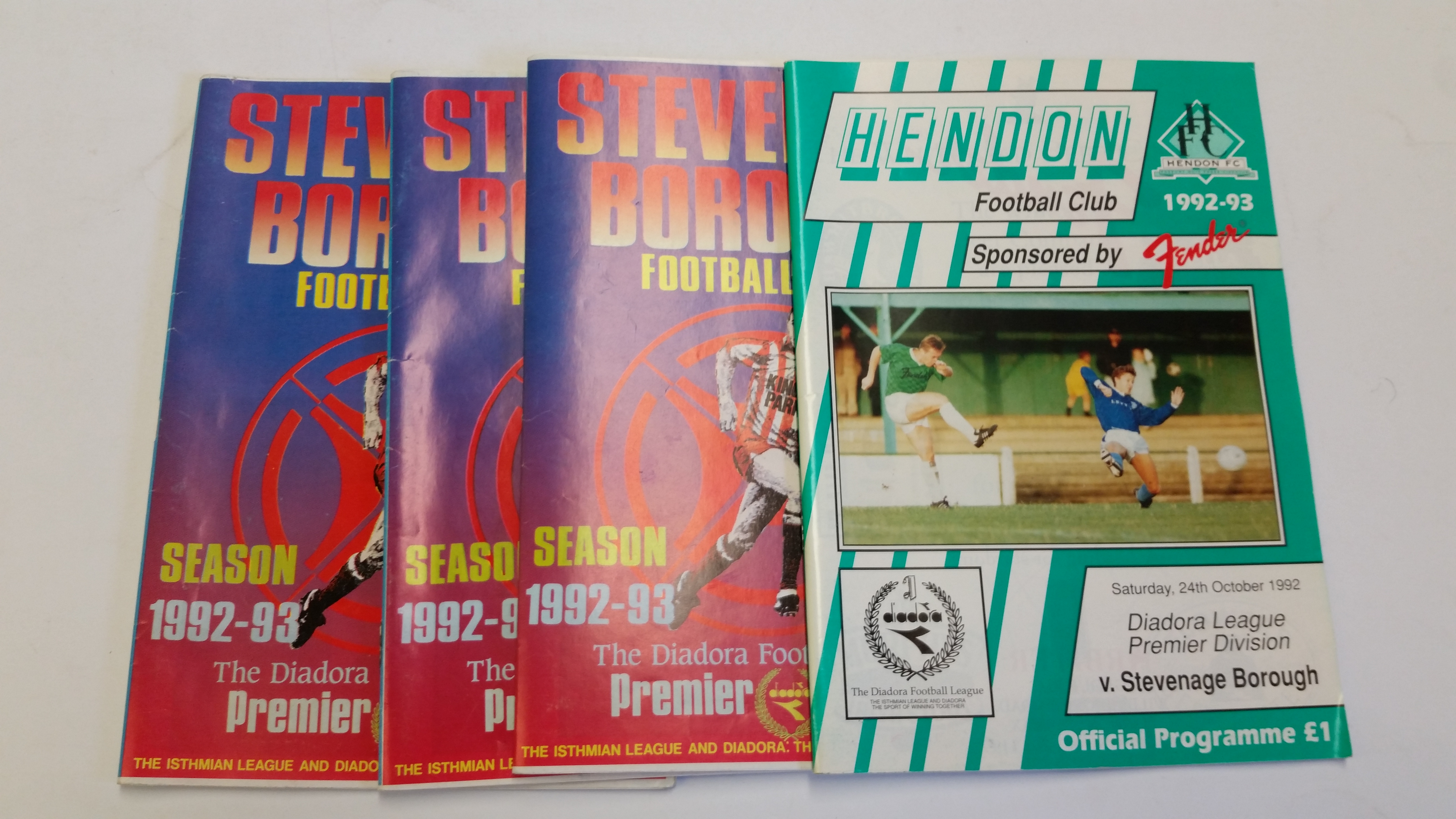 FOOTBALL, Stevenage Borough 1992/93 signed programme selection, inc. home (3), Enfield,