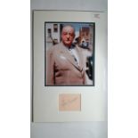 CINEMA, signed piece by Sydney Greenstreet, overmounted beneath colour photo, half-length standing