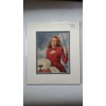 CINEMA, signed colour magazine photo by Rita Hayworth, half-length in red dress in Christmas