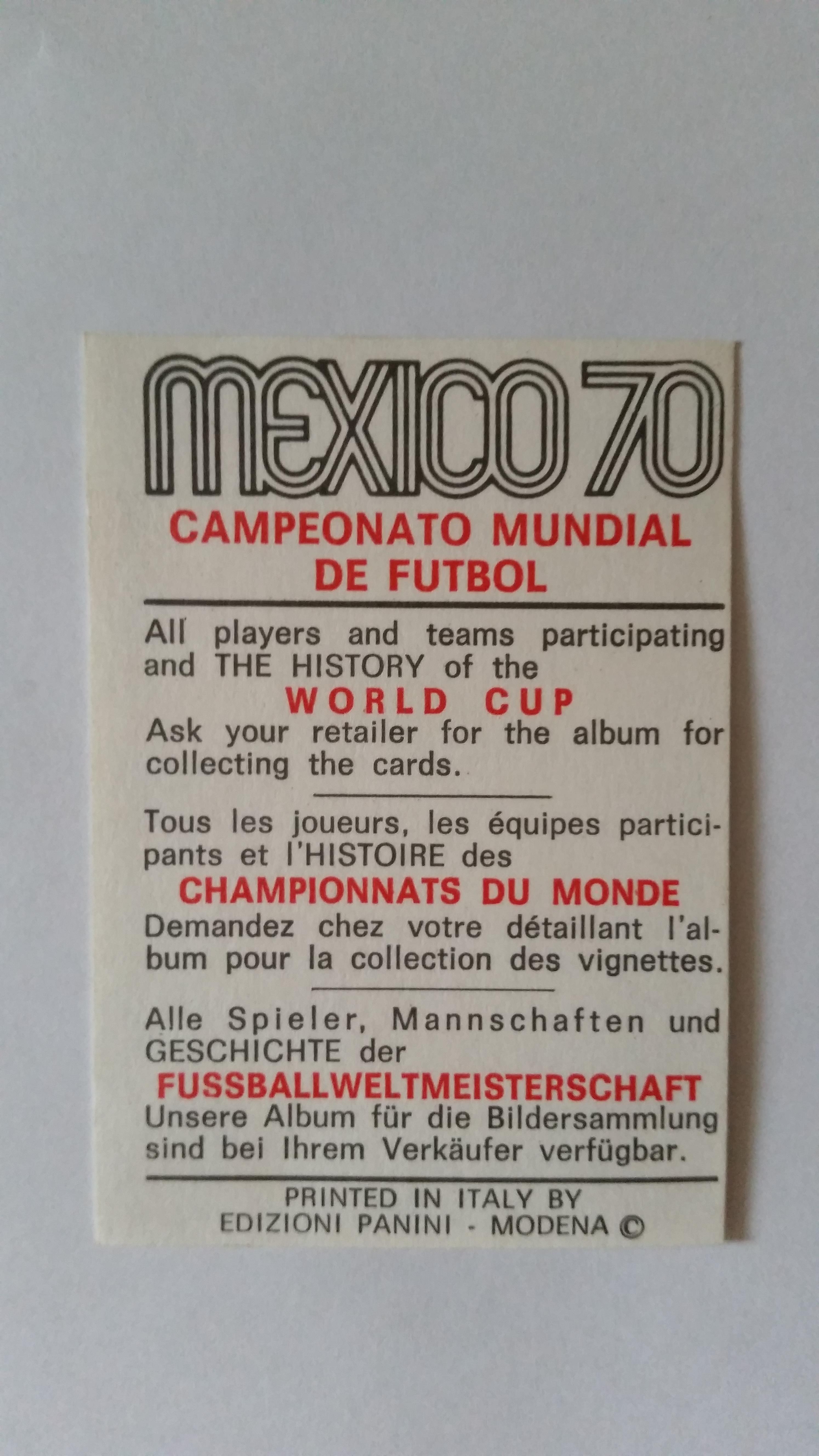 PANINI, Mexico 70 World Cup, Roberto Mifflin, Peru, VG to EX - Image 2 of 2